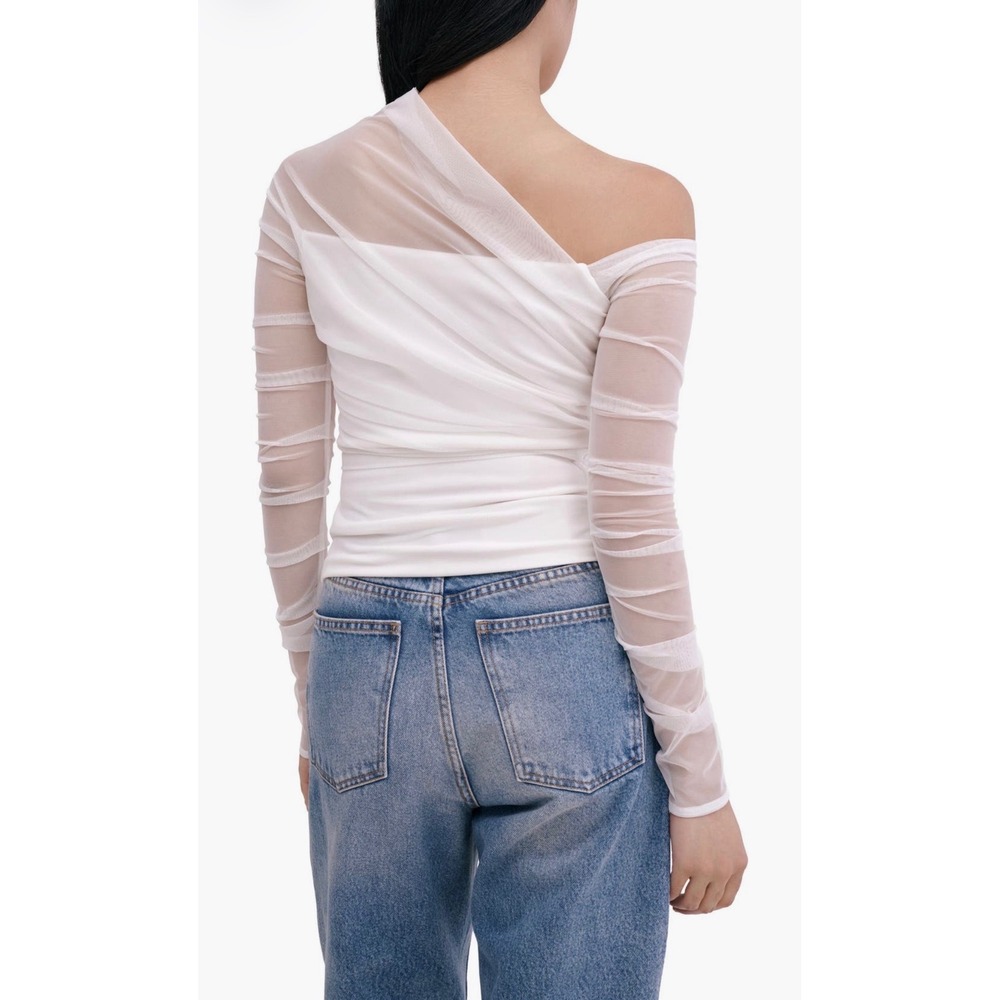 Marcella Monroe White One Shoulder Ruched Mesh Top Size M NWT - Picture 7 of 16